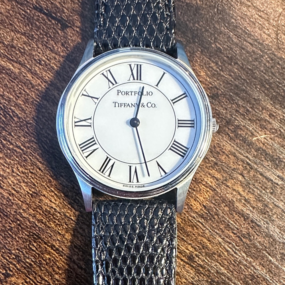 Tiffany & Co. Silver Watch with Black Strap